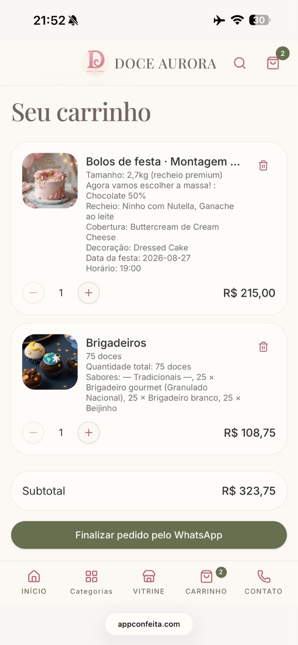 Carrinho e pedidos
