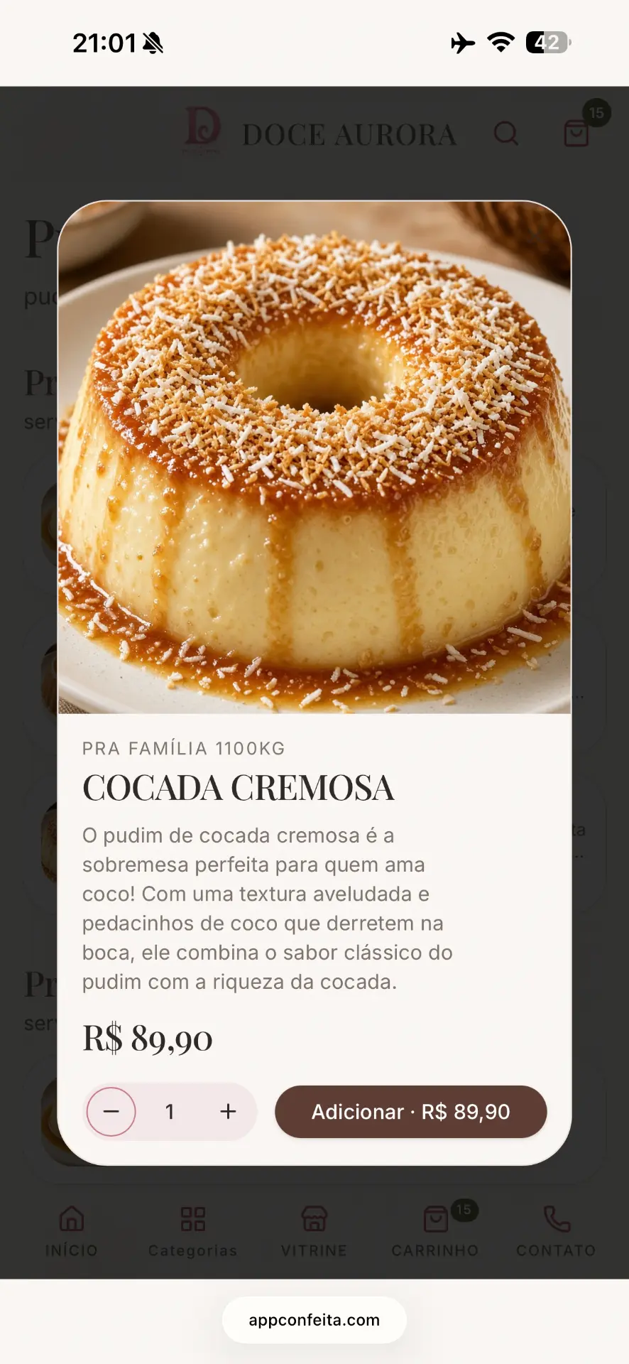 Produtos com opções — detalhe do produto