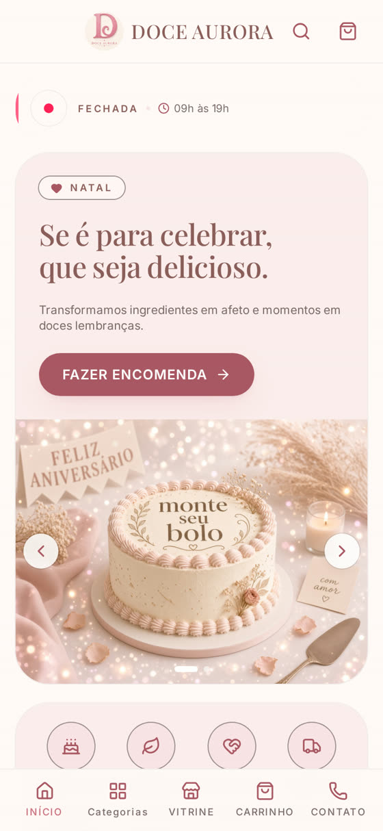 Página inicial do catálogo com a paleta Rosé sofisticado